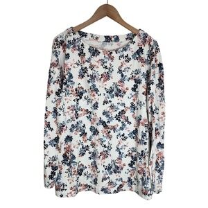 J. Jill Shirt Tee Women's 2X Luxe Supima Forward Seam Floral‎ White